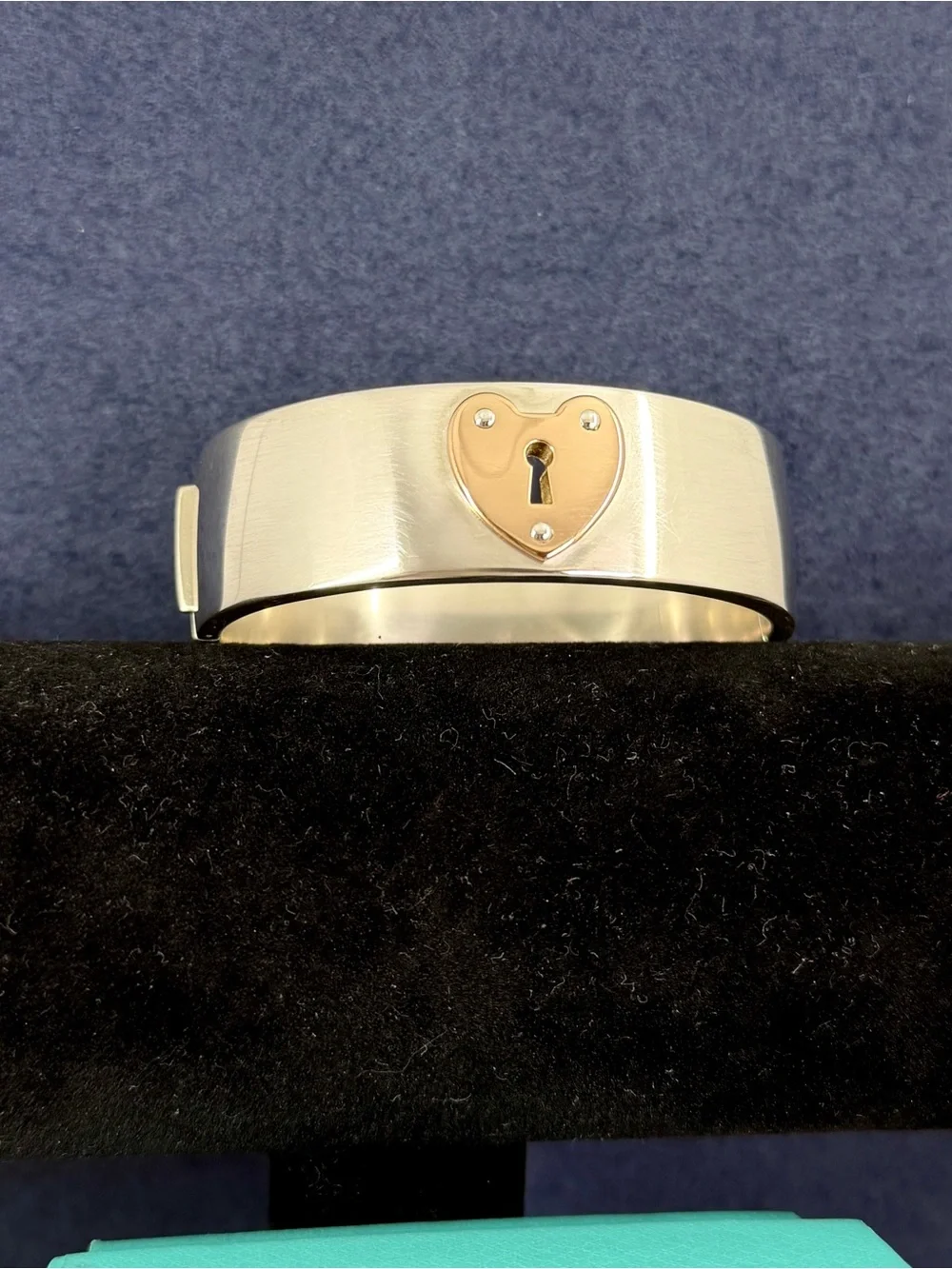 TIFFANY & CO. Sterling Silver 18K Yellow Gold Keyhole Hinge Bangle Bracelet COA